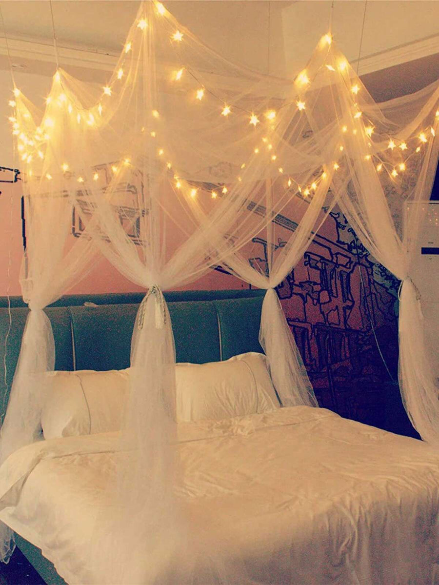 1pc White 4-Door Mosquito Net, Home Use Mosquito Proof Canopy For Double Bed, Summer
